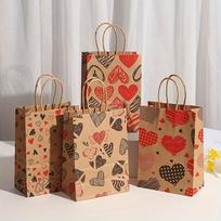 12 Valentine's Day paper gift bags, love patterned kraft paper gift bags, Valentine's Day party gift packaging, 5.9x3.1x8.3 inches 12pcs beige