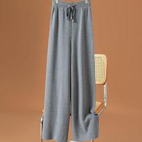 Autumn Winter Elegant Wool Wide Leg Pants Women High Waisted Loose Thickened Casual Mopping Trousers Korea Casual Knitted Long Pants S pilka