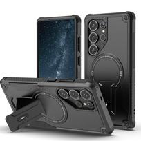 Samsung S25 S24 dėklas su įmontuotu atlenkiamu stovu, skirtas Samsung Galaxy S25 Ultra S24 Plus 2 IN 1 magnetinis belaidis įkrovimas for Galaxy S25 juoda