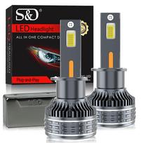 2vnt 60000LM H7 LED H1 Canbus H4 H11 H8 9005 HB3 9006 HB4 9012 Hir2 automobilio priekinių žibintų lemputės CSP keturi variniai vamzdžiai 6500K baltas automatinis žibintas H1