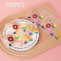 1set/100pcs cranberry snowflake crisp packaging bag, self-sealing self-adhesive cookie bag, cute flower transparent matte bag Pack of 100 white