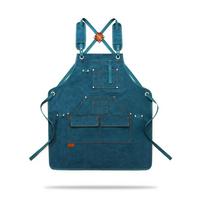 Work Apron Canvas Kitchen Chef Cafes Bib with Pockets Cooking Woodworking Art Picnic Grilling Gardening Technician Aprons mėlyna