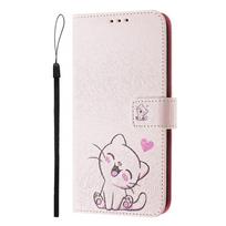 Cute Cat Luxury Painted Leather Case Wallet Book Style Cover for Google Pixel 5,5a 5G /6,6a,6 Pro/ 7,7a,7 Pro/ 8,8a,8 Pro /9,9 Pro,9 Pro XL Google Pixel 4a 5G rožinė