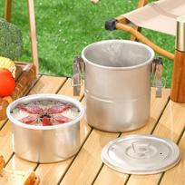 Camping Cooking Pot Outdoor Camp Nonstick Hanging Soup Campfire Cookware for BBQ for 1 to 2 People beige