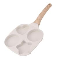 4 Cup Frying Pan Breakfast Egg Pancake Burger Cooker Wood Handle Aluminium Alloy Nonstick Frying L beige