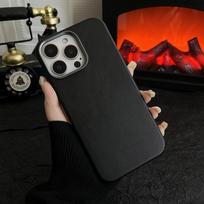 iPhone 16 Plus 15 Pro14 13 Pro Max atsparus smūgiams magnetinis retro PU odinis metalinis rėmas PC kietas vienspalvis plonas dėklas dangtelis iPhone 15 juoda