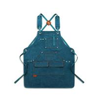 Work Apron Canvas Restaurant Kitchen Cafes Workshop Bib Pockets Cooking Carpenter Woodworking Gardening Bar Shop Aprons mėlyna