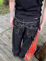 Plus Size American Embroidery Wide Leg Jeans Women Summer High Waisted Loose Dark Retro Straight Trousers 2000s Y2k Design Casual Long Pants S juoda