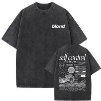 Washed Vintage Frank Fashion Women Unisex T-shirts Blond Self Control Gra L juoda