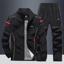 Spring and Autumn Leisure Sports Suits, School Uniforms, Group Clothes, Running Stand-up Collar Cardigan, Two-piece Suit 5XL juoda