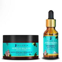 Pilgrim Vitaminas C Naktinis serumas 30 ml ir Dieninis veido kremas su SPF 50 100 g | Kovojantis su senėjimu, Dėmės ir Pigmentacija(Vitaminas C naktinis serumas) black