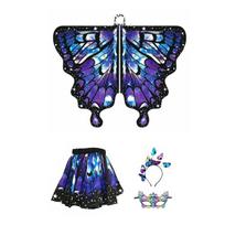Drugelio apsiaustas vaikams Pasirodymams Cosplay Spalvingas Pasakų Sparnų Kostiumas su Plazdančiomis Rankovėmis Sluoksniuotas Kraštas Karnavalams Sijonas Helovino Lenta Galvai Kaukė L 4pcs black