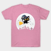 T Shirt Women Cat Witch Harajuku Print Kawaii Tshirt Summer Short Sleeve Female T-Shirt Top Tee S rožinė