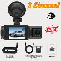 3 kanalų priekinė kamera WIFI CAR DVR 1080P 3 objektyvų vidinė transporto priemonės priekinė kamera Trijų krypčių kamera DVR įrašytuvas Vaizdo registratorius Vaizdo kamera 3Ch Wifi+0G