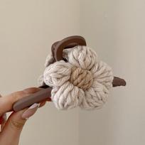 Tiramisu-Colored Wool Flower Hair Clip: Large, Elegant Shark Clip for Women