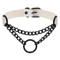 Gotikinis chokeris, dirbtinės odos gotikinis chokeris, reguliuojamas metalinis O žiedo grandinėlės apykaklė, šaunus balta
