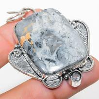 Maligano Jasper, White Topaz 925 Sterling Silver Jewelry Pendant 2.36  l2A79