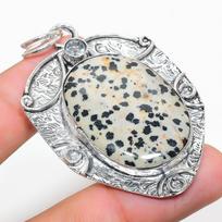 Dalmation Jasper, White Topaz 925 Sterling Silver Jewelry Pendant 2.52  q2a74