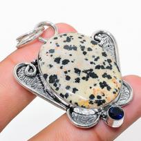 Dalmation Jasper, Blue Topaz 925 Sterling Silver Jewelry Pendant 2.17  Z5D18