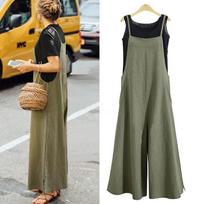 Women's Loose One-piece Wide-leg Pants Casual Pants Women's Strap Jumpsuit Summer Solid Color Overalls Sleeveless Cotton and Linen Jumpsuit 5XL 5XL black