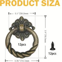 12 pieces bronze flower hanging ring drawer handle, small retro cabinet ring handle, European ring furniture handle, with screws 12pcs