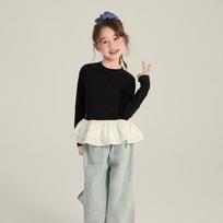 Girls' Ballet Style Splicing Ruffle Edge Long-sleeved Bottoming Shirt Sweetly Stacked and Wearing Versatile Tops 90cm juoda