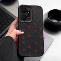 Vyšnių rašto TPU minkštos odos tekstūros plonas dėklas Xiaomi 13T Pro Poco X6 Redmi Note 14 13 Pro 12 11 telefonui, atsparus smūgiams, matinis, su objektyvo apsauga Redmi Note 14 Pro juoda
