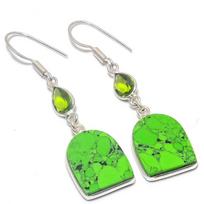 Green Turquoise,Peridot 925 Sterling Silver Jewelry Earring 2.05  L0E38 white