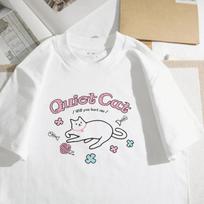 American Retro Cartoon Cat t-shirt For Men Women Short Sleeved Summer Loose Fitting Student Pure Cotton Couple Half Sleeved Top S smėlis
