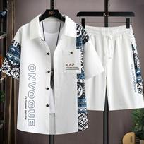 Summer Short-sleeved Suit Men's Lapel T-shirt Shorts Suit Youth Trend Casual Short-sleeved Suit XXXXXL balta