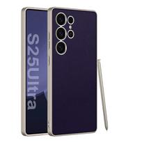 Metalizuotos lako odos telefono dėklas Samsung Galaxy S23 S24 S25 Ultra kietas PC apvalkalas prabangi oda S25Ultra apsauginis dangtelis For Galaxy S23 Ultra&Only Case (No Pen)