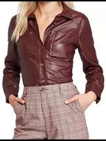 Lambskin Handmade Stylish Casual Party Women Shirt Burgundy Leather Genuine S bordinė