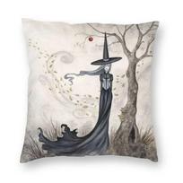 halloween witch crow square pillowcase decoration gothic mystery magic  cushion sofa car   kama casal 30x30cm