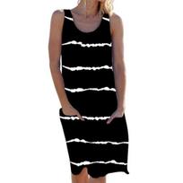 Yousheng Moteriška berankovė tankinė suknelė vasarai kasdieniška apvali kaklo tunika su kišene plačiais dryžiais paplūdimio sundress maudymosi kostiumėlio bikini uždangalas XXXL juoda