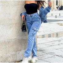 Women's Workwear Jeans Multi Pocket Straight Leg Solid Color Trousers Fashion Jeans 2025 Spring/Summer  NEW S mėlyna