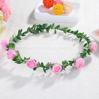 Sweet Girls Moterų nuotakos rožių gėlių vainiko galvos apdangalas, vakarėlis Vestuvių nuotakos girlianda plaukų juosta galvos apdangalas giliai rausva spalva
