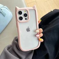 Mielos katės ausys, smūgiams atsparus skaidrus telefono dėklas, skirtas iPhone 11 12 13 14 15 Pro Max Plus Candy Color minkštas silikoninis buferio dangtelis For iPhone 14 Pro white
