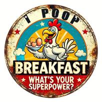 Wooden Funny Rooster Humor Vintage Wood Sign - 8 x8 , 'What's Your Superpower?' - Perfect for Door, Wall, Home, Room, Farmhouse, Street, Shop, Garage
