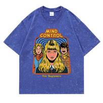 Mind Control For Beginners Washed Retro Men T Shirt Casual Oversize T-Shirt High Quality Cotton T-Shirt Short Sleeve S