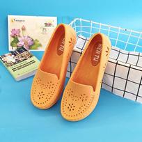 Vietnamese Style Floral Hollow Out Breathable Comfortable Odor-proof Summer One-step Slip-on Sandals for Women 36 geltona