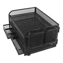 3 Tier Mesh Desk Organizer Foldable Multifunctional Metal Desk Organizer for Study Office Dormitory