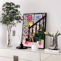 Greek Tile Botanical Plants Art Boho Green Leaves  Self-adhesive Art Poster Whitepaper Sticker DIY Room Bar Cafe Wall Decor 21*30cm No Frame