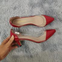 Women Jazz Dance Pumps Sandals Sexy PVC Transparent 5cm Low High Heels Patent Leather Pointed Toe Slip on Party Wedding Shoes 35