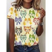 Summer Round Neck 3D Cartoon Animal Patterns Printed Top Fashionable Casual Short Sleeved Women's T-shirts S