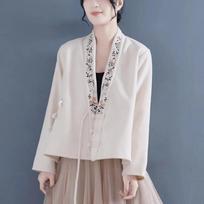 Women's Double-Sided German Velvet Embroidered V-Neck Long-Sleeve Loose Cardigan M (85-105 jin) abrikosas
