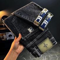 Xintang Men's Embroidered Elastic Straight-Leg Jeans - Trendy Autumn/Winter Fashion 9097 38 (Waist 3') 200 lbs black