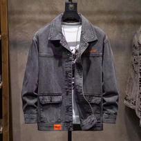 Men's Loose Denim Jacket - All-Season, Fashionable Casual Coat L pilka spalva