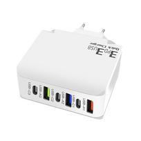 USB Type C Charger Fast Charging 6 Ports USB Phone Charger Adapter for IPhone 16 15 Samsung Xiaomi Huawei Multi Ports Quick Charger EU Plug balta