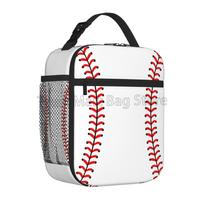 Red Stitching Baseball Sport Insulated Lunch Bag Reusable Thermal Lunch Box Portable Cooler Bento Tote Bags for Women Men Kids 26x21x11CM smėlis
