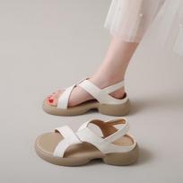 CRLAYDK Women's Sandals Low Wedge Walking Shoes Ope Toe Strap 2024 Summer Soft Leather Bech Slides Dressy Ankle Slippers 36